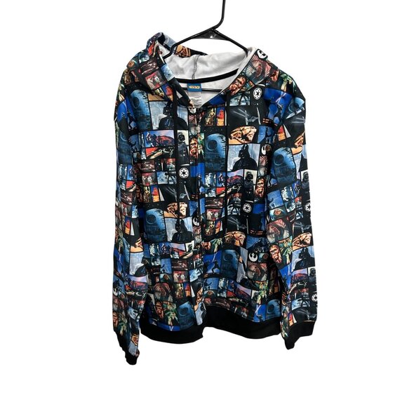 Star Wars Full Zip Long Sleeve Graphic Hoodie Blue Multi Sz 2XL Novelty NWT - Picture 1 of 10